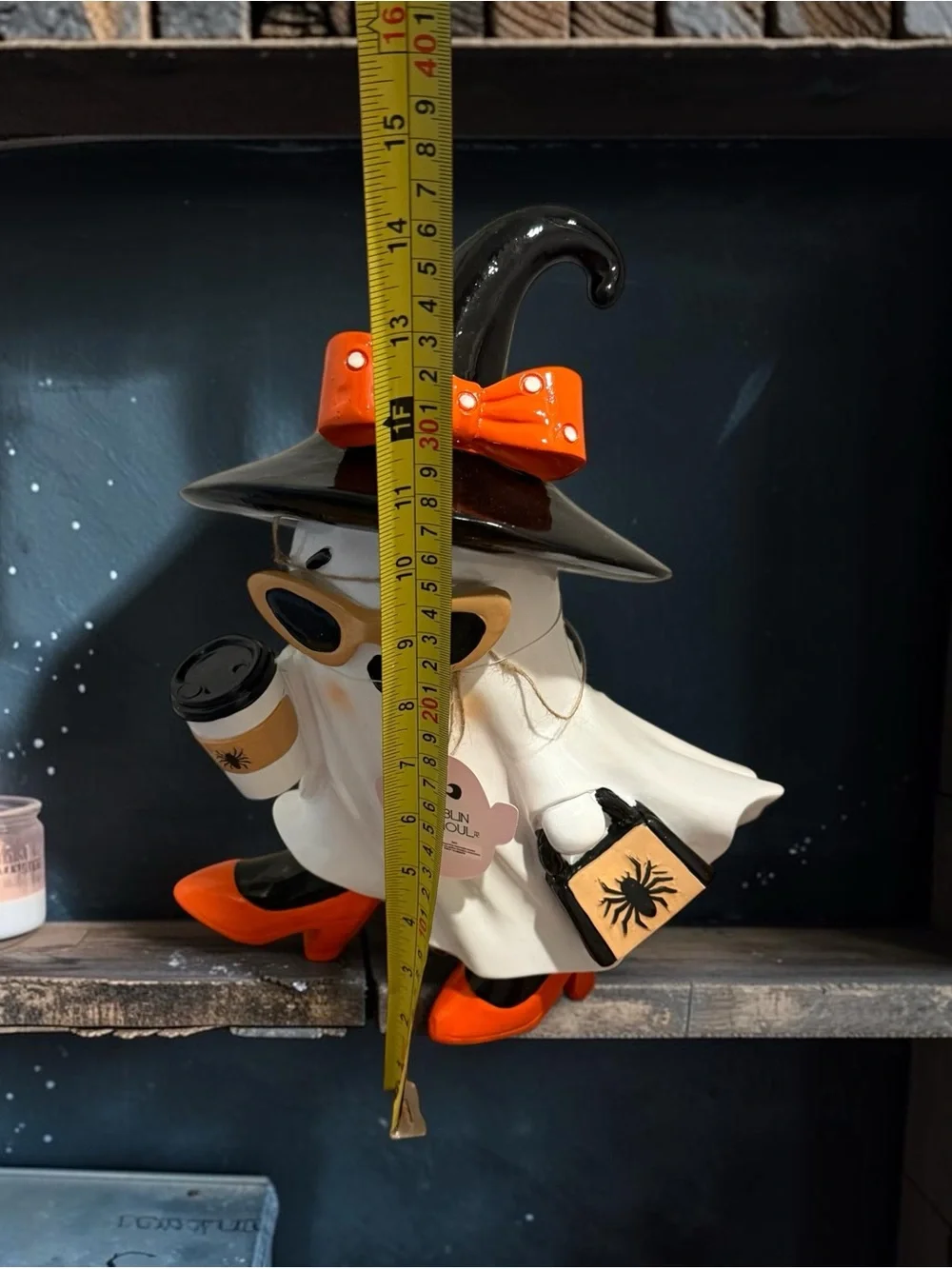 Halloween Goblin & Ghoul Ghost Figurine Halloween Decor - Orange & Black